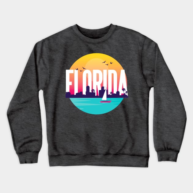 Beautiful FLORIDA with Skyline and Sailboat Crewneck Sweatshirt by Dibble Dabble Designs